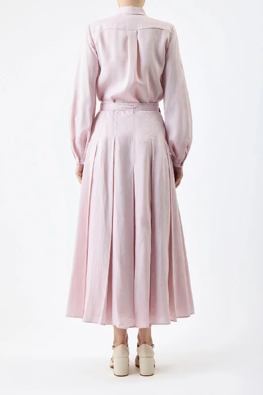 Cyrielle Pleated Skirt in Blush Aloe Linen