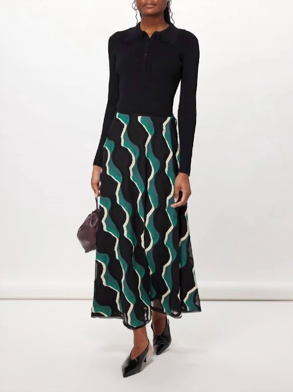 Dax Wave Stripe Chiffon Midi Skirt In Sea Sapphire