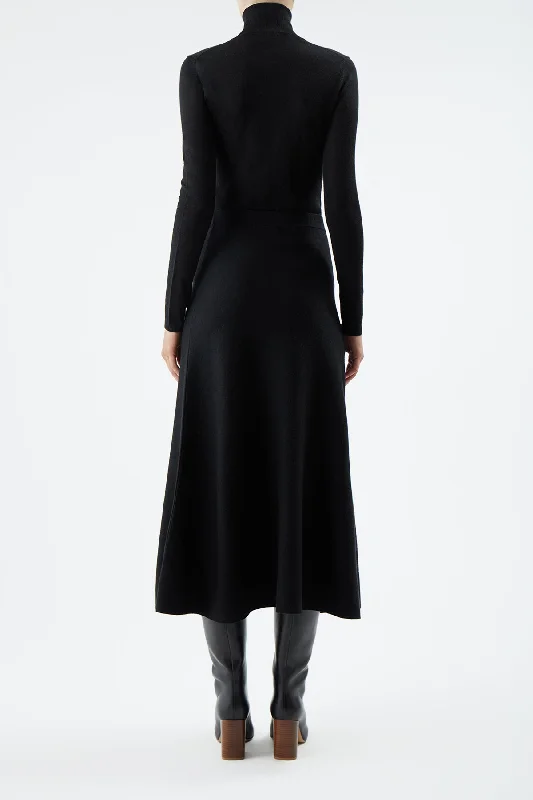 Freddie Knit Skirt in Black Merino Wool Cashmere