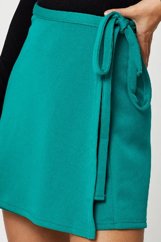 Green Satin Wrap Mini Skirt