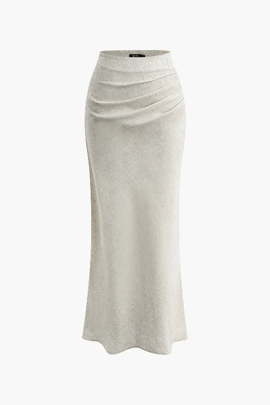 Linen Ruched Mermaid Maxi Skirt