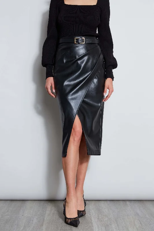 Midi Vegan Leather Wrap Skirt