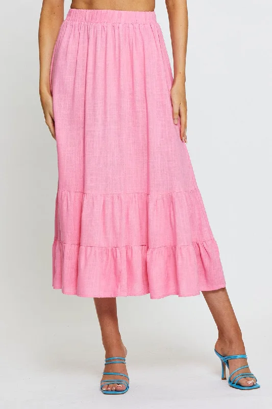 Pink Midi Skirt High Rise