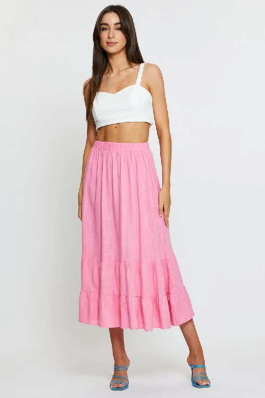 Pink Midi Skirt High Rise