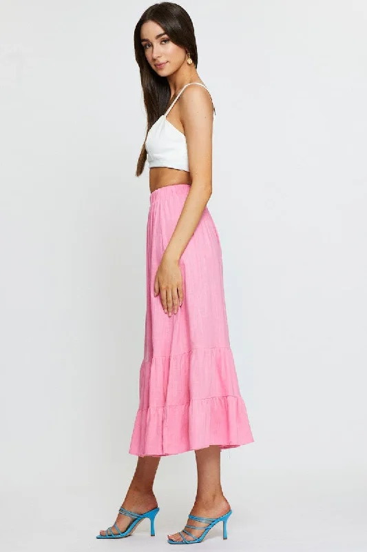 Pink Midi Skirt High Rise