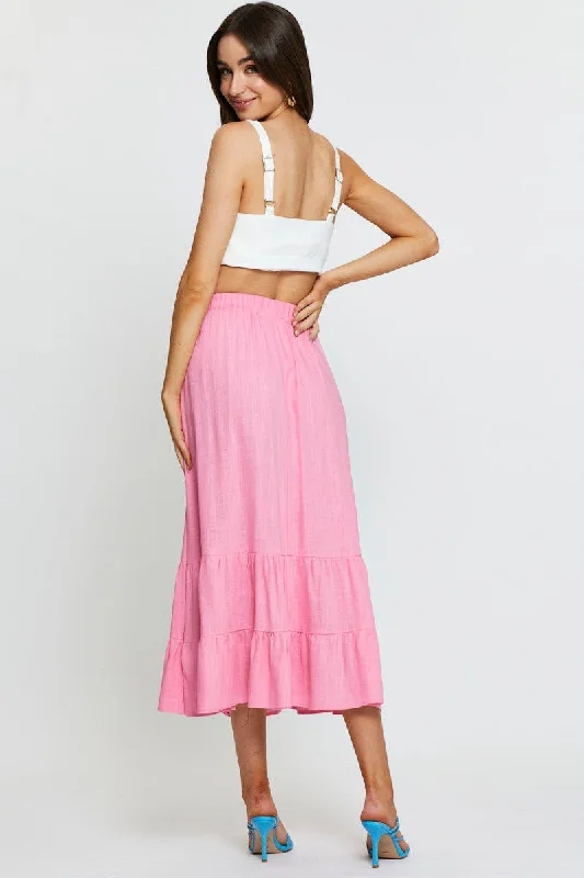 Pink Midi Skirt High Rise