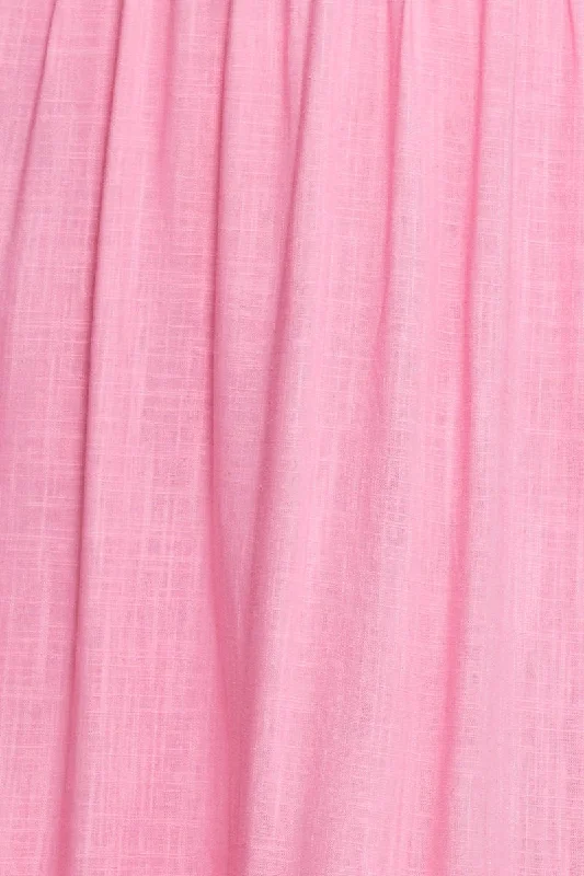 Pink Midi Skirt High Rise