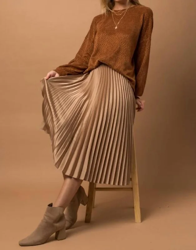 Satin Oatmeal Long Skirt In Oatmeal/gold