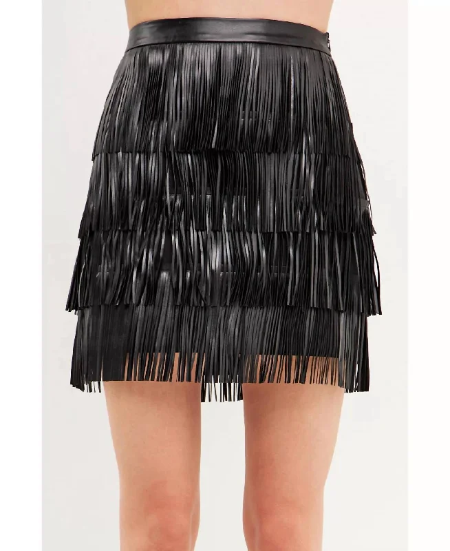 Vicky Fringe Mini Skirt In Black