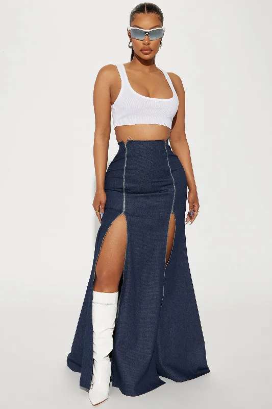 When I Walk In Denim Maxi Skirt - Dark Wash