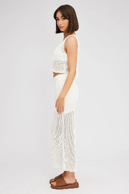 White Knit Skirt Midi Crochet