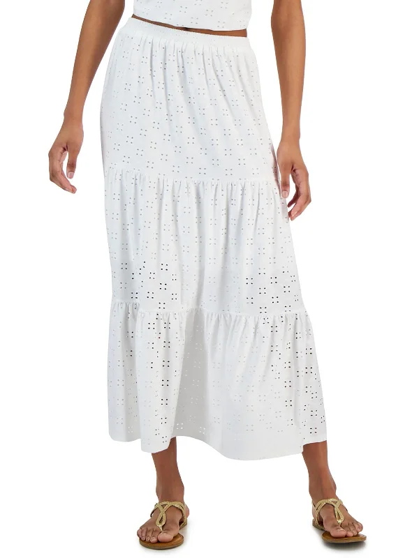 Womens Eyelet Midi Skirt